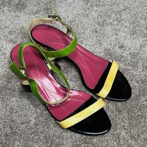 Kate Spade Green, Yellow, and Black Sandals